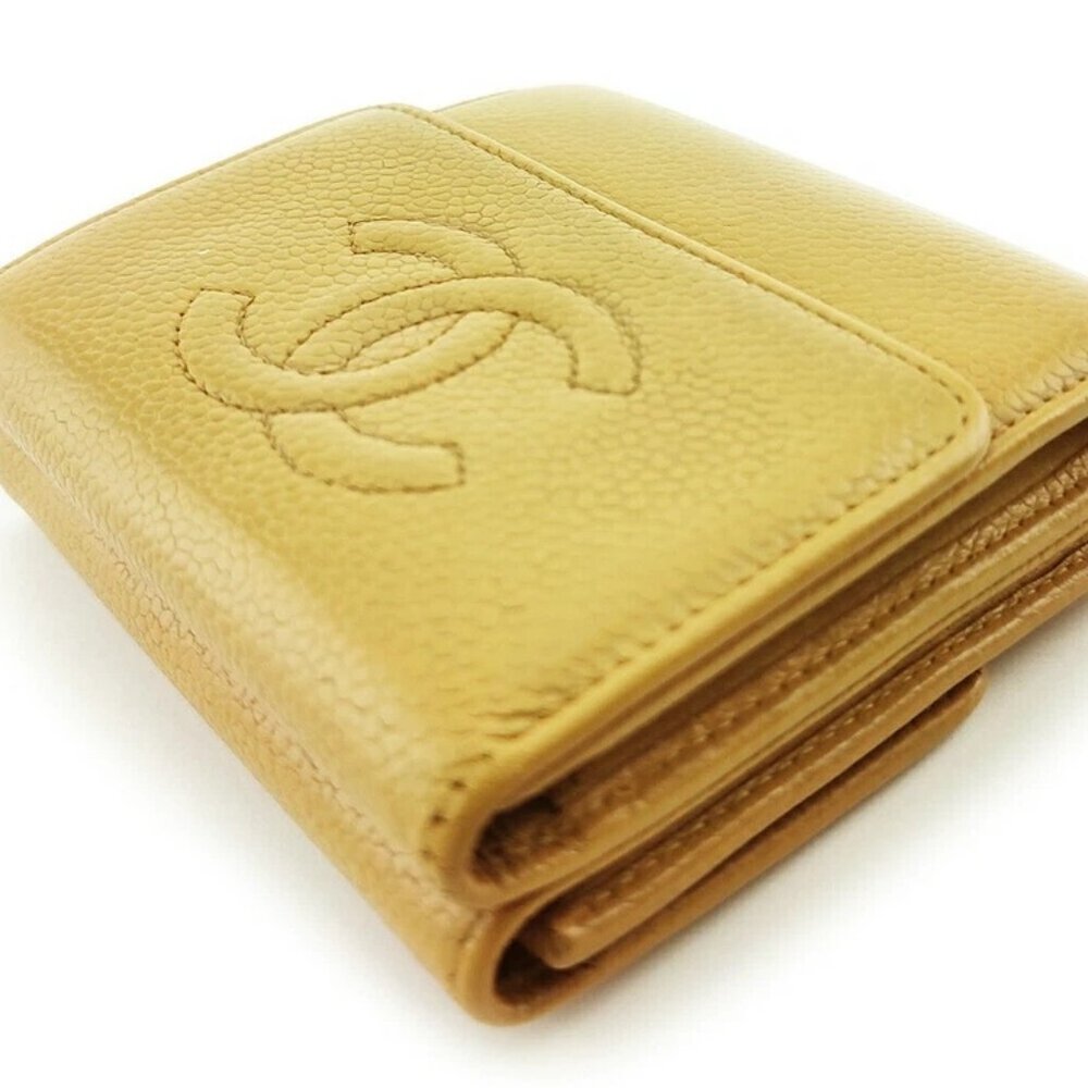CHANEL W Wallet Coco Mark Beige Caviar Skin Authentic USED T20099 - Picture 3 of 11